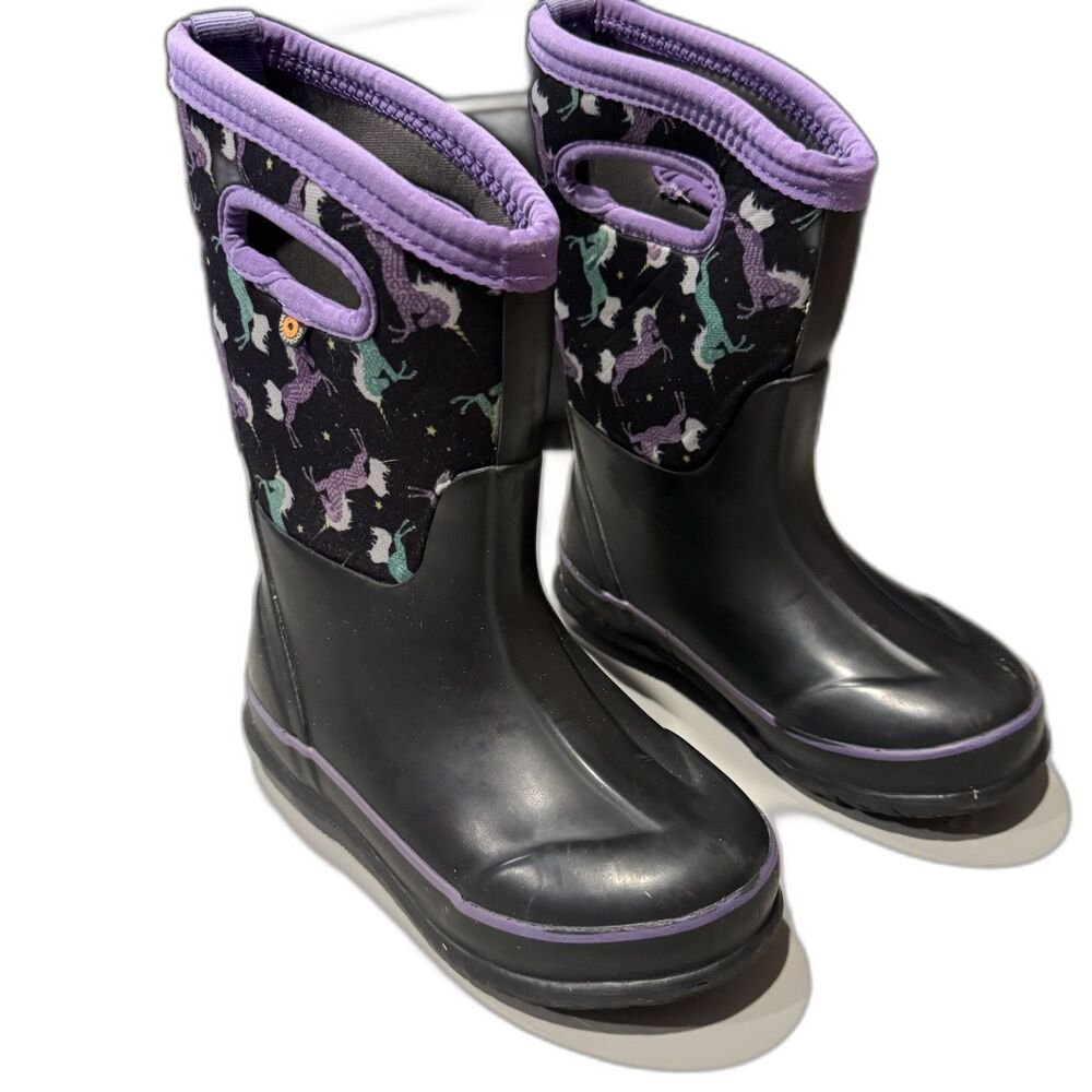 Bogs Boots Winter Unicorn Purple Black Snow Play Warm Rain Girls Kids sz 13